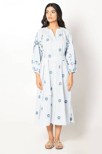 Mykonos dress stripe embroidered pure cotton dress