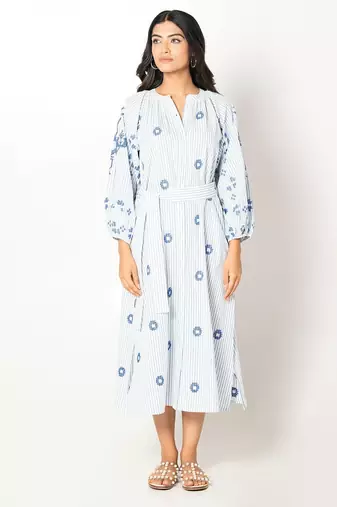 Mykonos dress stripe embroidered pure cotton dress