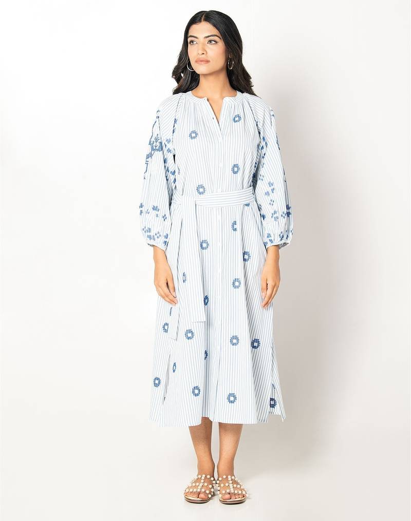 Mykonos dress stripe embroidered pure cotton dress