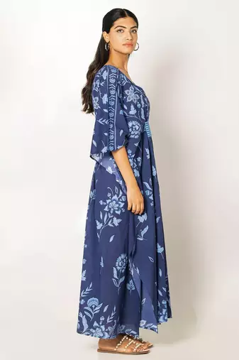 Naples kaftan navy blue embroidered linen kaftan