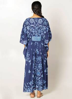 Naples kaftan navy blue embroidered linen kaftan 4