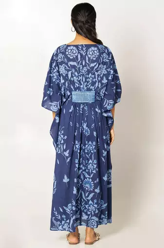 Naples kaftan navy blue embroidered linen kaftan