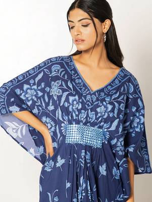 Naples kaftan navy blue embroidered linen kaftan 5