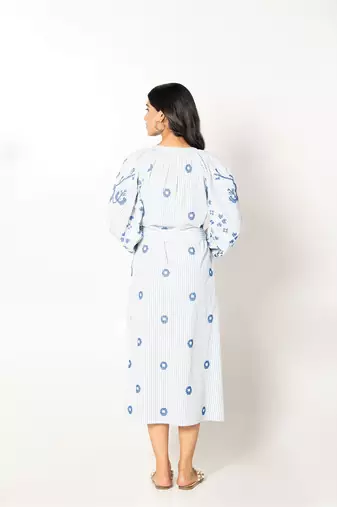 Mykonos dress stripe embroidered pure cotton dress