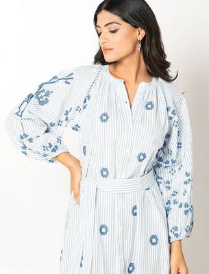 Mykonos dress stripe embroidered pure cotton dress 5