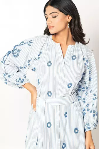 Mykonos dress stripe embroidered pure cotton dress