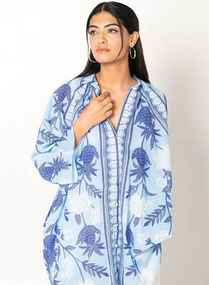 Maldives set white blue cotton coord set 5
