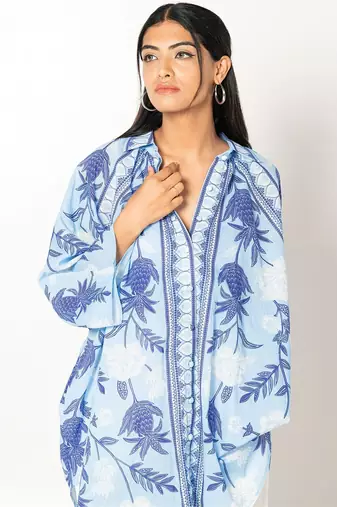 Maldives set white blue cotton coord set