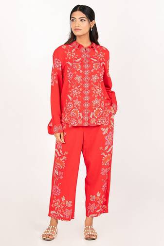 Maui set red printed pure cotton coord set