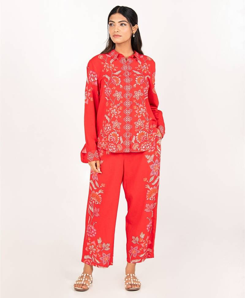 Maui set red printed pure cotton coord set