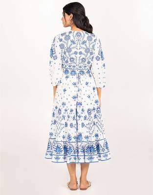 Lima dress white printed pure cotton schiffli midi dress 3
