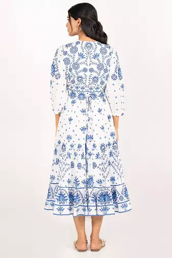 Lima dress white printed pure cotton schiffli midi dress