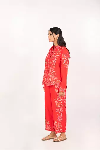 Maui set red printed pure cotton coord set