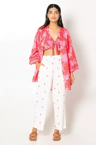 Ibiza set pink white printed cotton coord set