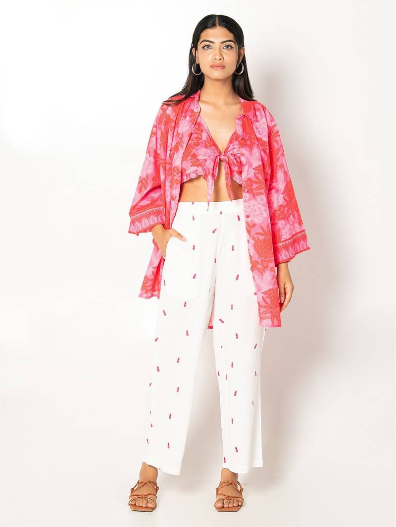 Ibiza set pink white printed cotton coord set