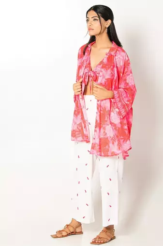 Ibiza set pink white printed cotton coord set