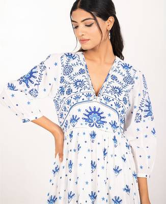 Lima dress white printed pure cotton schiffli midi dress 4