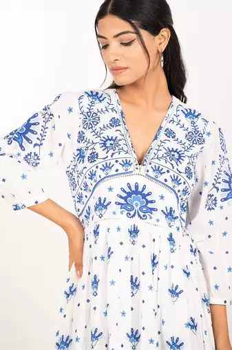 Lima dress white printed pure cotton schiffli midi dress