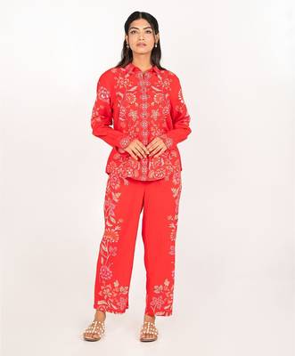 Maui set red printed pure cotton coord set 3