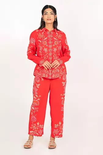 Maui set red printed pure cotton coord set