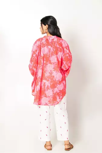 Ibiza set pink white printed cotton coord set