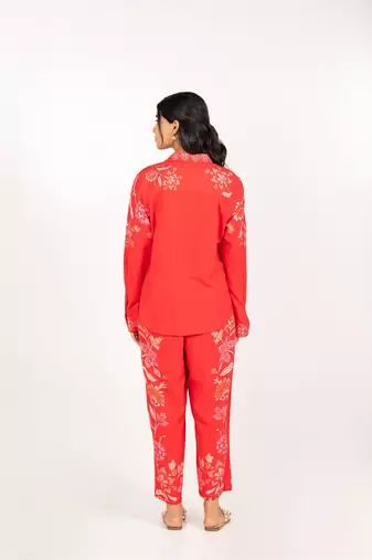 Maui set red printed pure cotton coord set