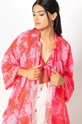 Ibiza set pink white printed cotton coord set