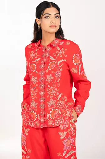 Maui set red printed pure cotton coord set