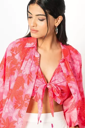 Ibiza set pink white printed cotton coord set