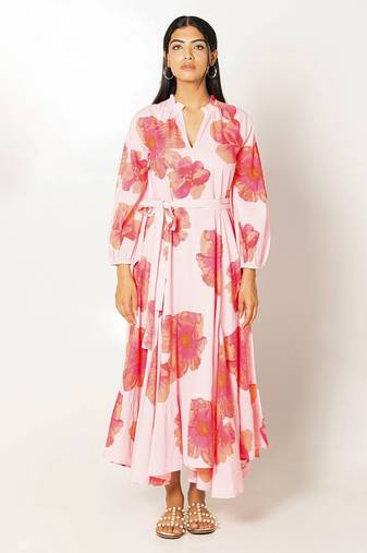 Marbella dress light pink printed pure cotton maxi dress