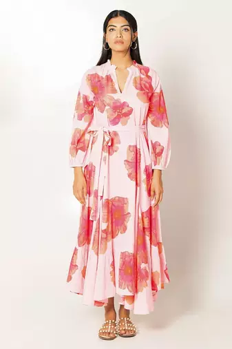 Marbella dress light pink printed pure cotton maxi dress