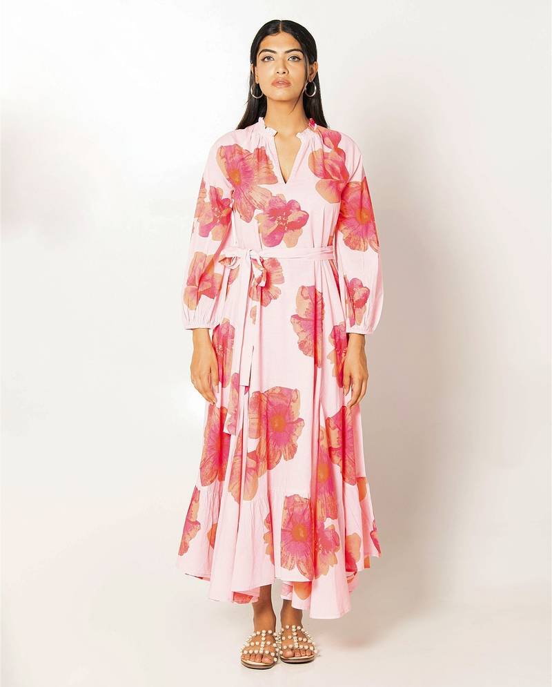 Marbella dress light pink printed pure cotton maxi dress