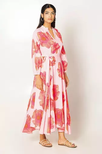 Marbella dress light pink printed pure cotton maxi dress
