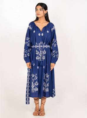 Capri dress navy blue embroidered pure cotton maxi dress 1