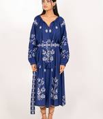Capri dress navy blue embroidered pure cotton maxi dress