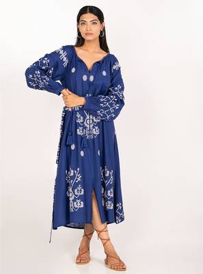 Capri dress navy blue embroidered pure cotton maxi dress 2