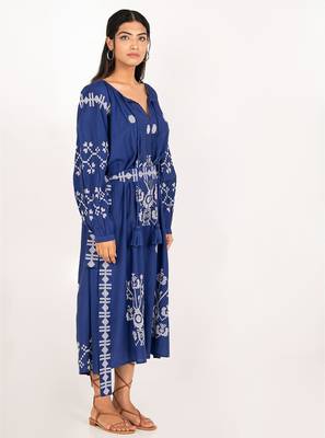 Capri dress navy blue embroidered pure cotton maxi dress 3