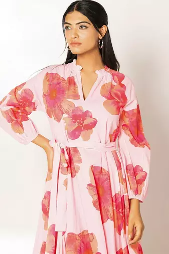 Marbella dress light pink printed pure cotton maxi dress