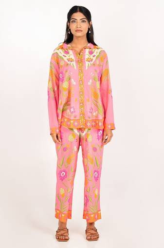 Cancun set pink printed pure cotton coord set