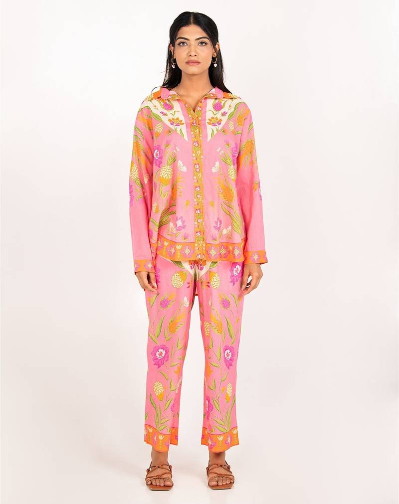 Cancun set pink printed pure cotton coord set