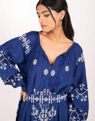 Capri dress navy blue embroidered pure cotton maxi dress 4