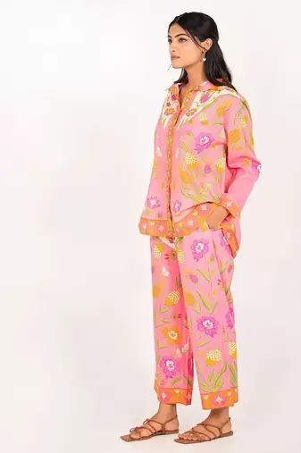 Cancun set pink printed pure cotton coord set
