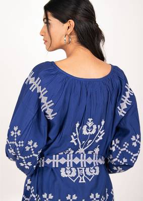 Capri dress navy blue embroidered pure cotton maxi dress 5