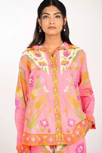 Cancun set pink printed pure cotton coord set