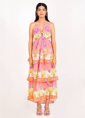 Bali dress pink printed pure cotton halter dress 1