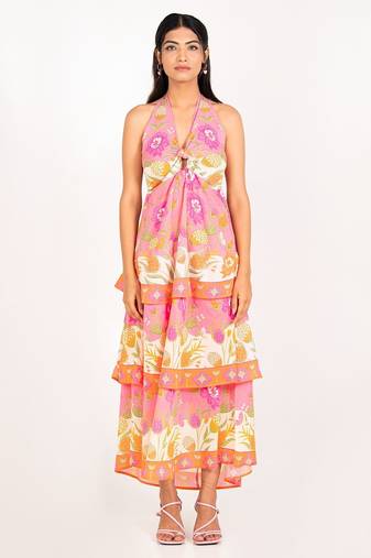 Bali dress pink printed pure cotton halter dress