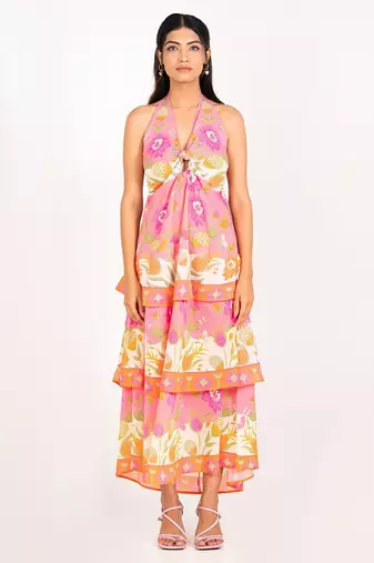 Bali dress pink printed pure cotton halter dress