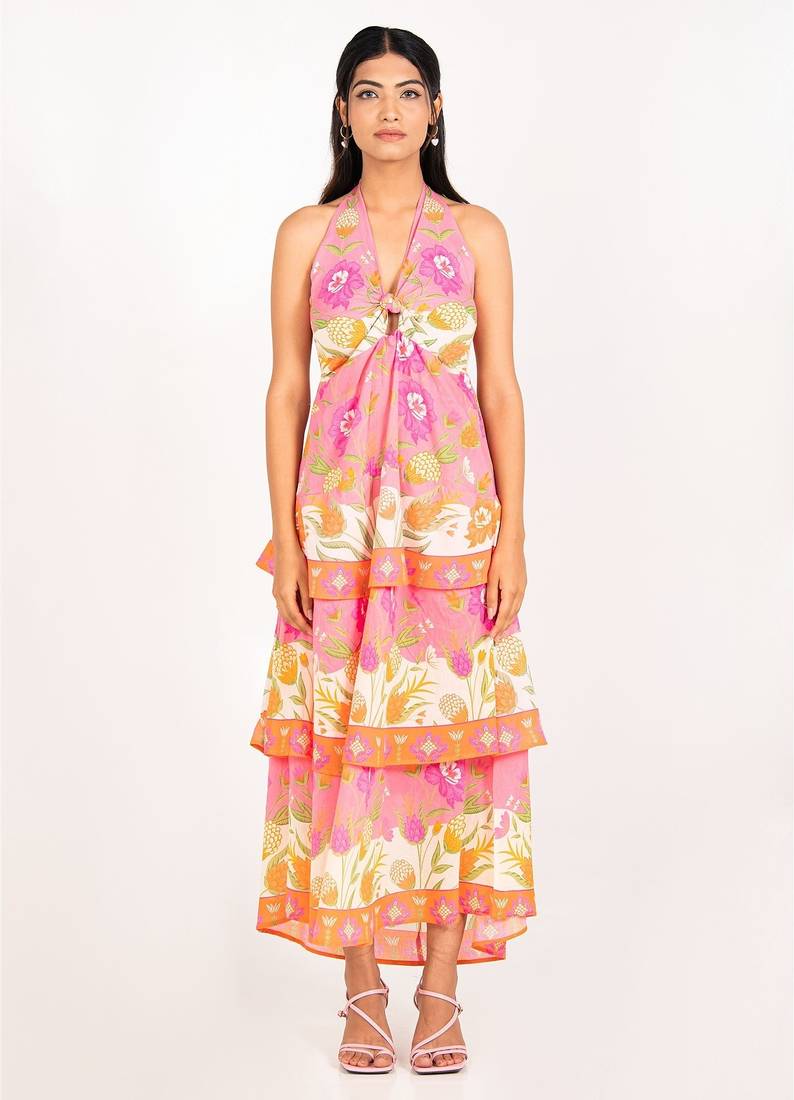 Bali dress pink printed pure cotton halter dress