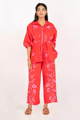 Copacabana set red printed pure cotton coord set