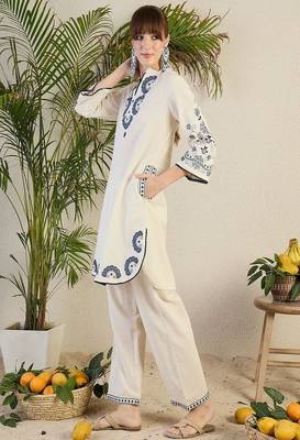 Floral embroidered collar neck  cotton co-ord set 1
